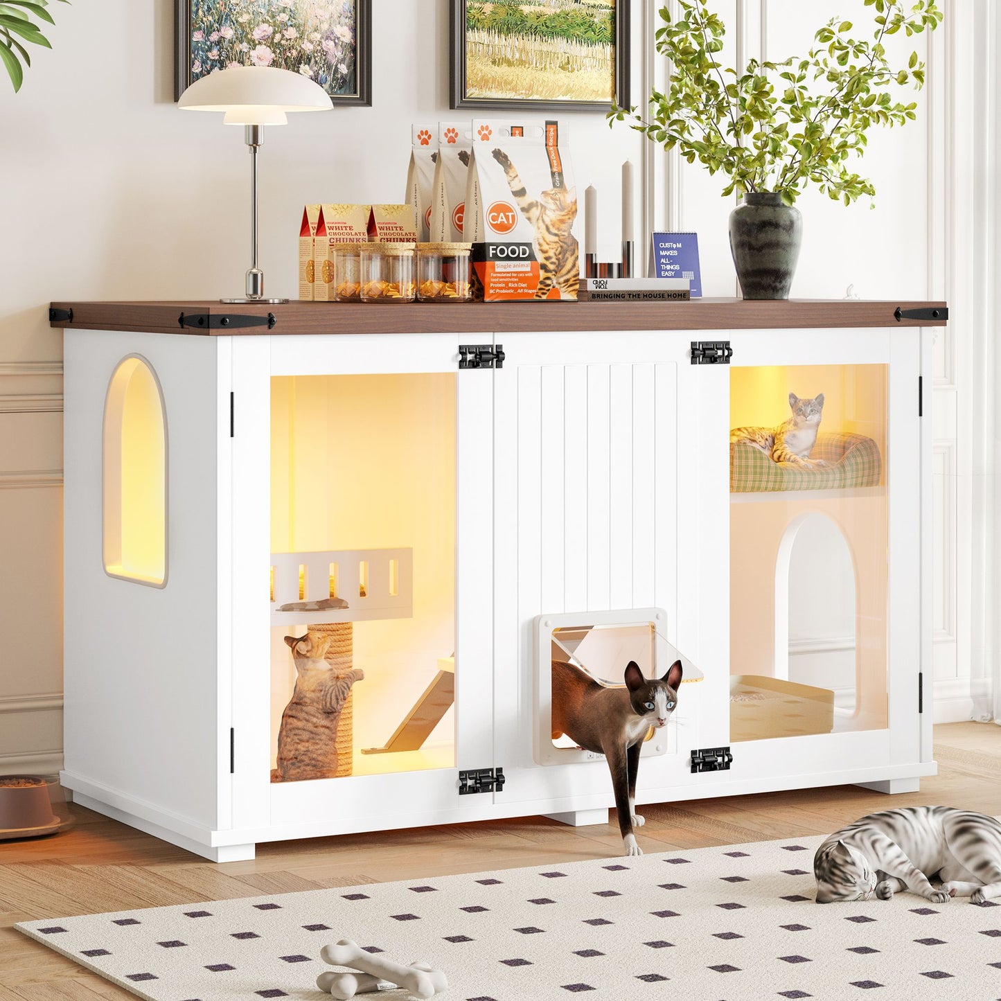 47.25" Large Cat Litter Box Enclosure with LED Light, Hidden Litter