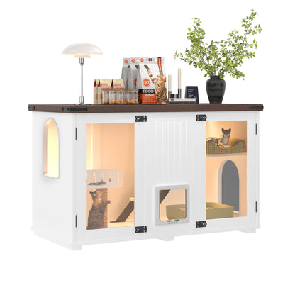 47.25" Large Cat Litter Box Enclosure with LED Light, Hidden Litter