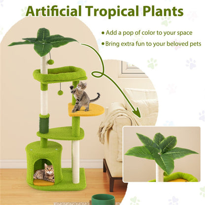 48" Cat Tree with Tropical Leaves - Self-Groomer & Scratching