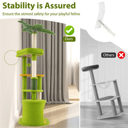 48" Cat Tree with Tropical Leaves - Self-Groomer & Scratching