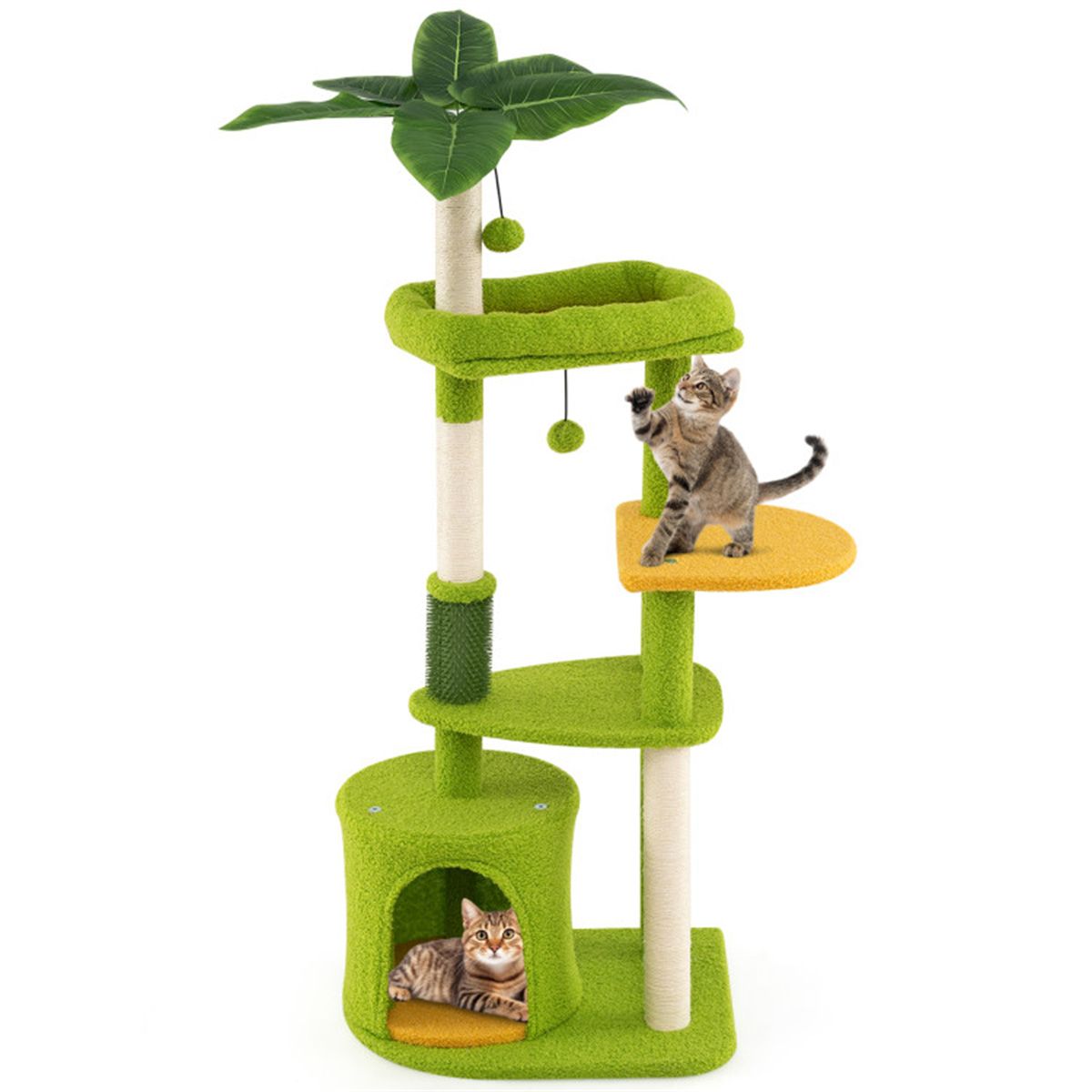 48" Cat Tree with Tropical Leaves - Self-Groomer & Scratching