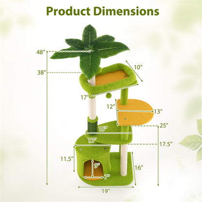 48" Cat Tree with Tropical Leaves - Self-Groomer & Scratching