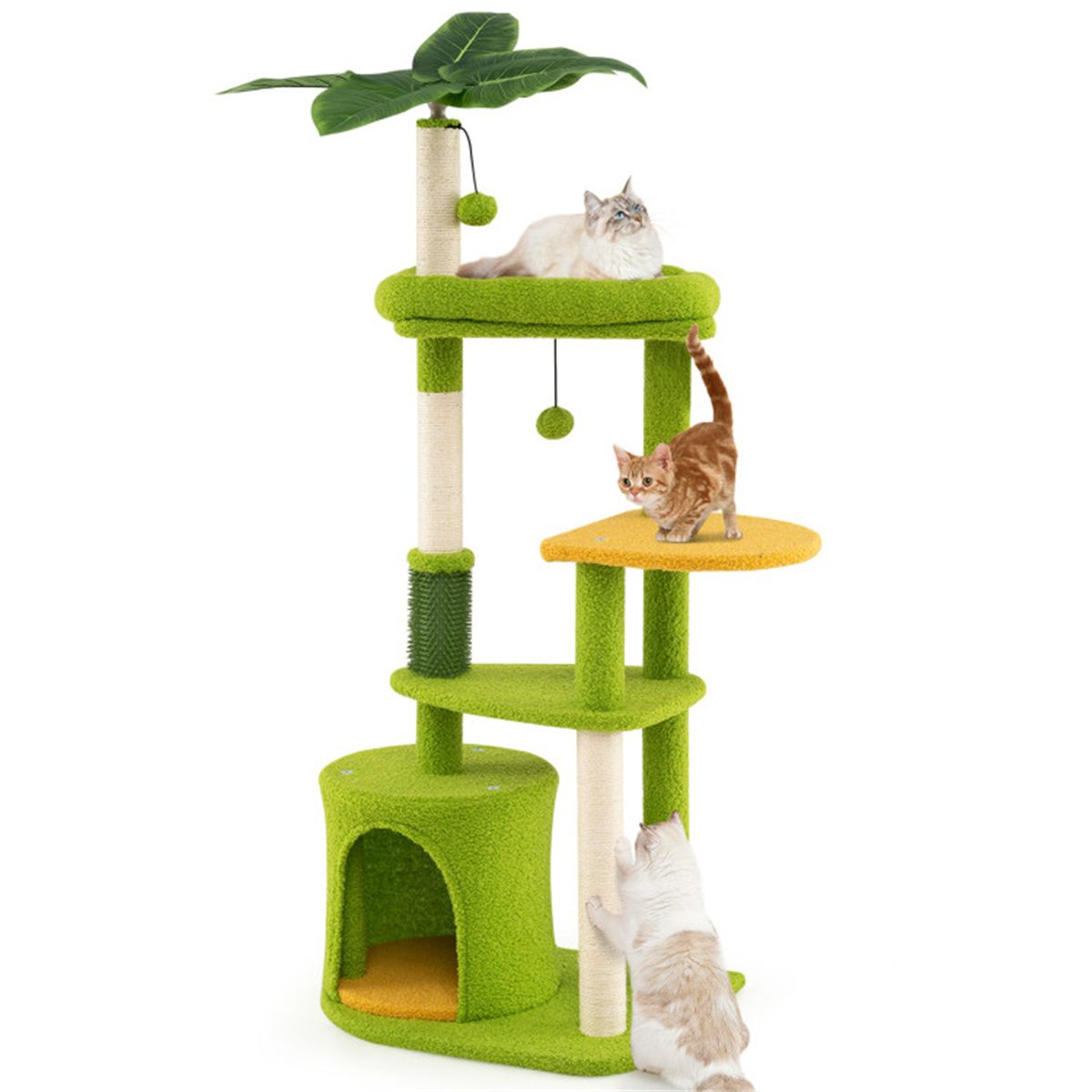 48" Cat Tree with Tropical Leaves - Self-Groomer & Scratching