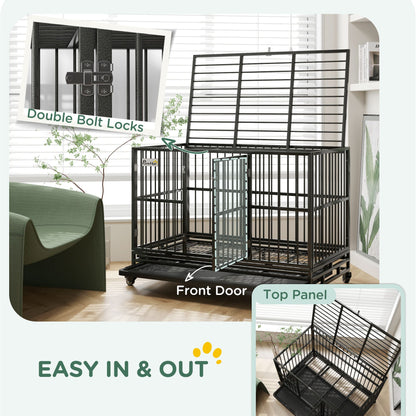 48" Heavy Duty Dog Crate Metal Cage Kennel with Lockable Wheels