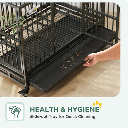48" Heavy Duty Dog Crate Metal Cage Kennel with Lockable Wheels