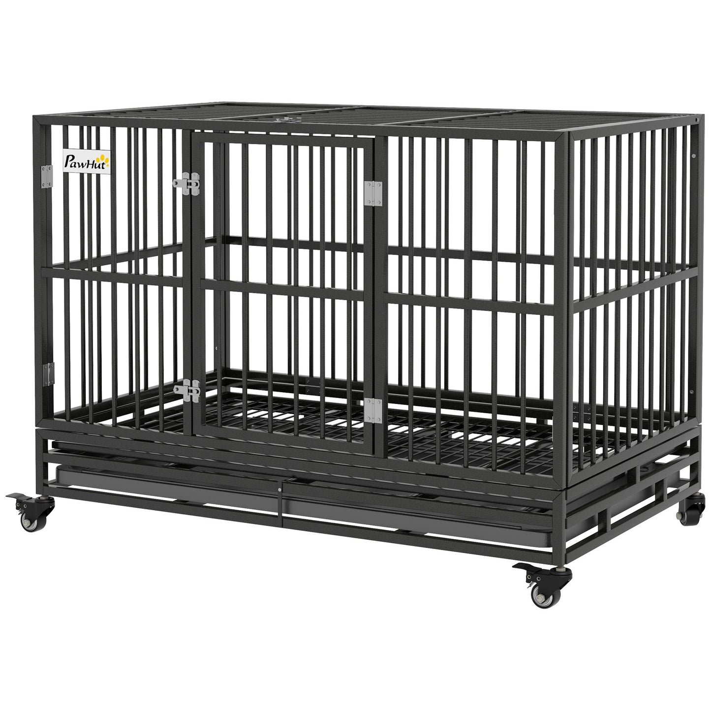 48" Heavy Duty Dog Crate Metal Cage Kennel with Lockable Wheels