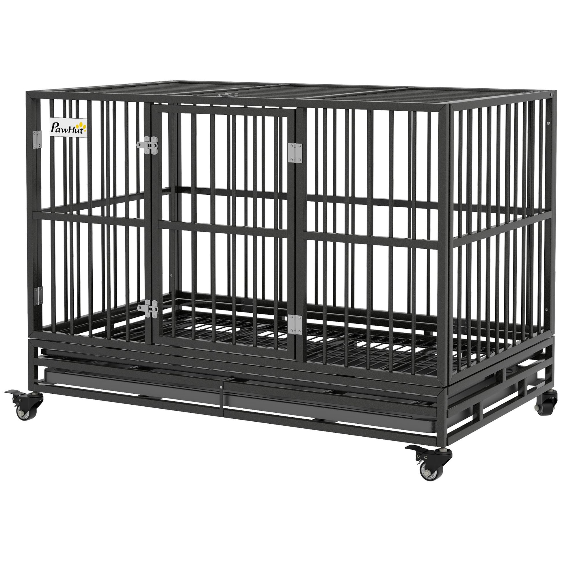 48" Heavy Duty Dog Crate Metal Cage Kennel with Lockable Wheels