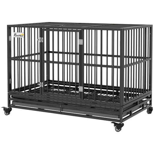 48" Heavy Duty Dog Crate Metal Cage Kennel with Lockable Wheels