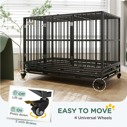 48" Heavy Duty Dog Crate Metal Cage Kennel with Lockable Wheels