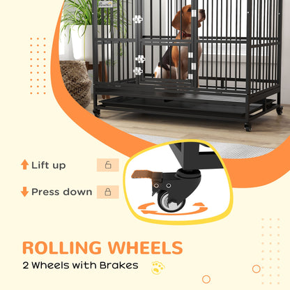 48" Heavy Duty Dog Crate with 4 Lockable Wheels, Double Doors