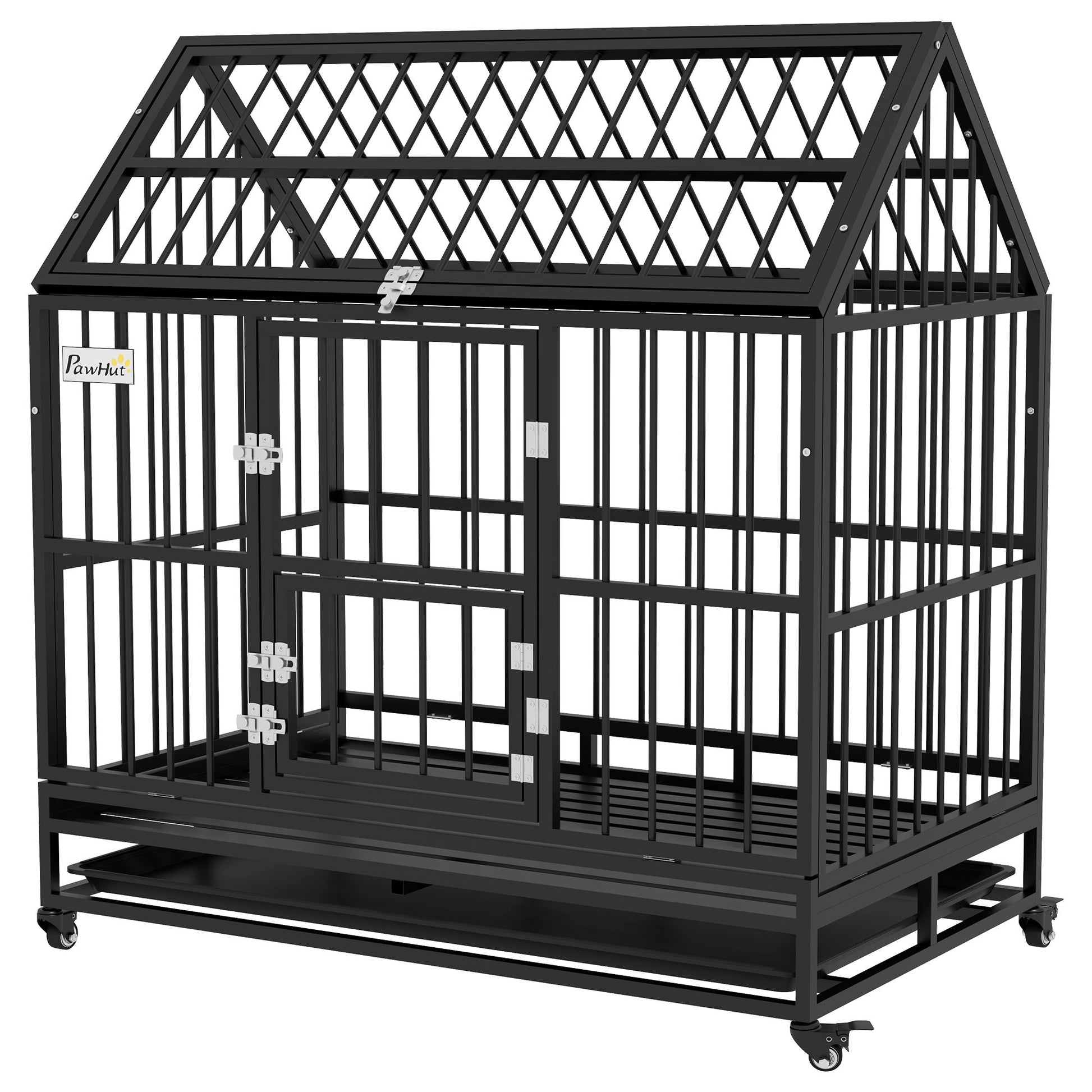 48" Heavy Duty Dog Crate with 4 Lockable Wheels, Double Doors