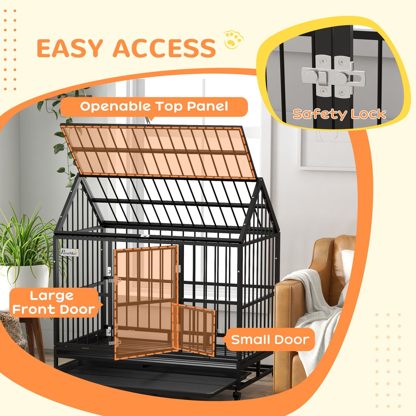 48" Heavy Duty Dog Crate with 4 Lockable Wheels, Double Doors