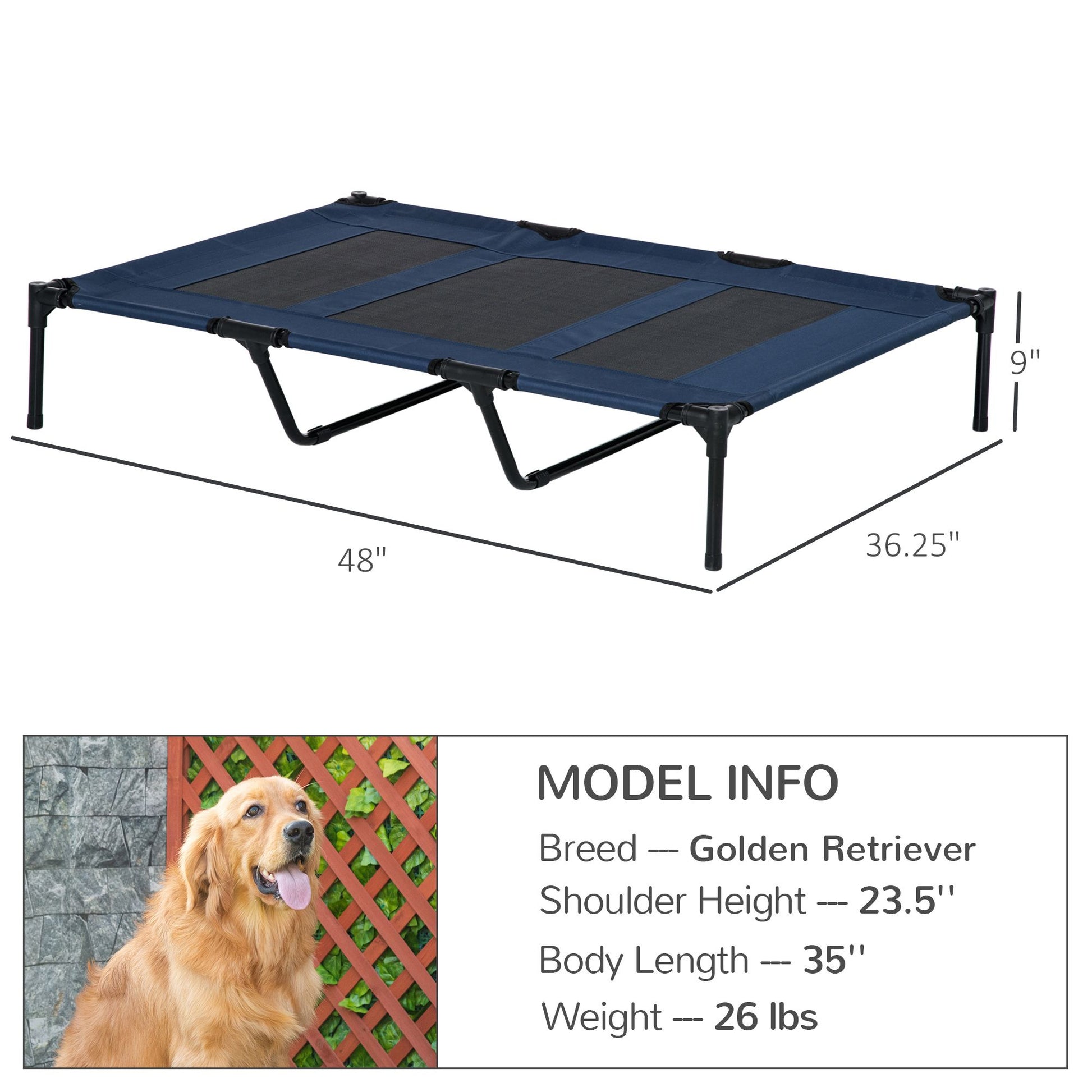 Elevated Breathable Dog Bed with Carry Bag Dark Blue