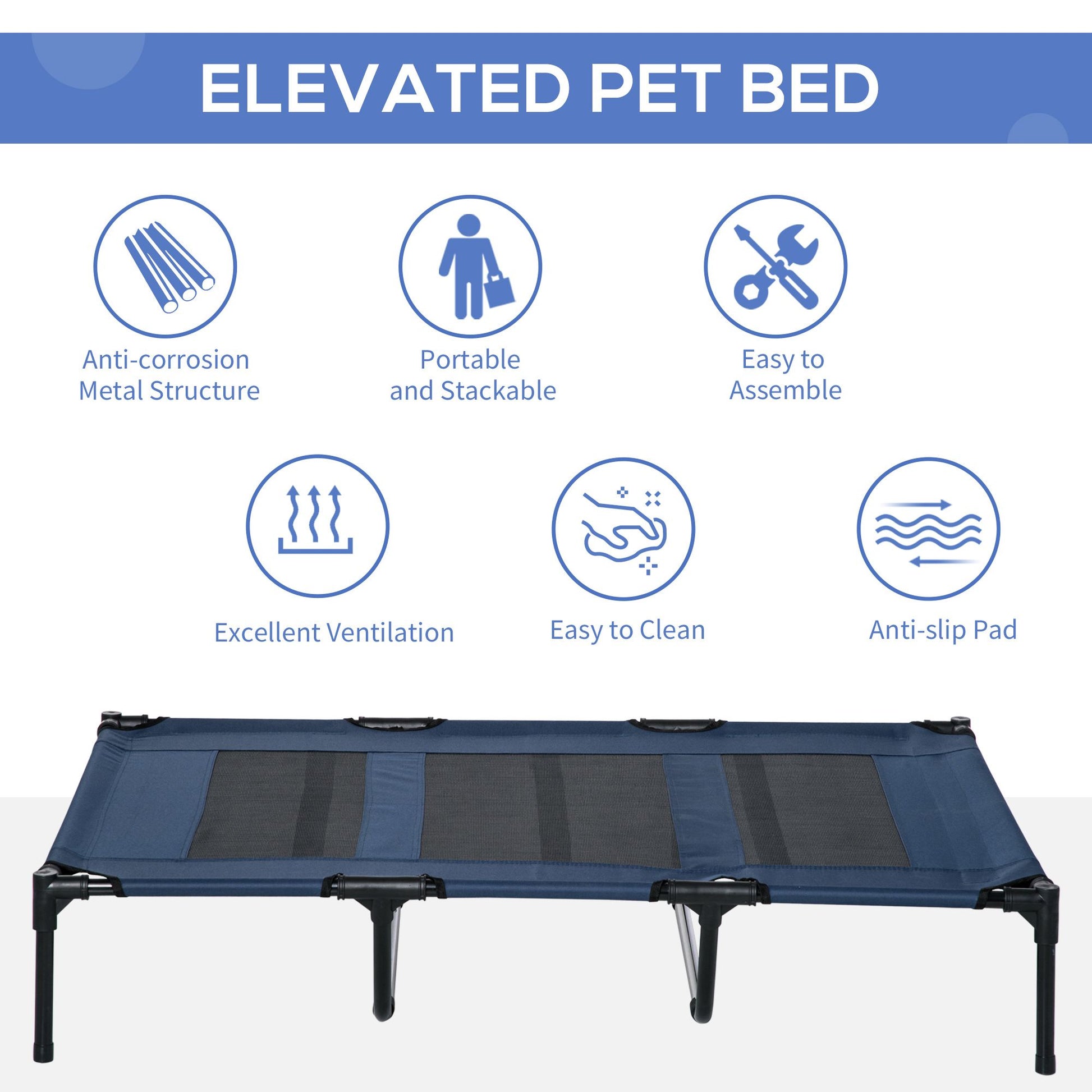 Elevated Breathable Dog Bed with Carry Bag Dark Blue