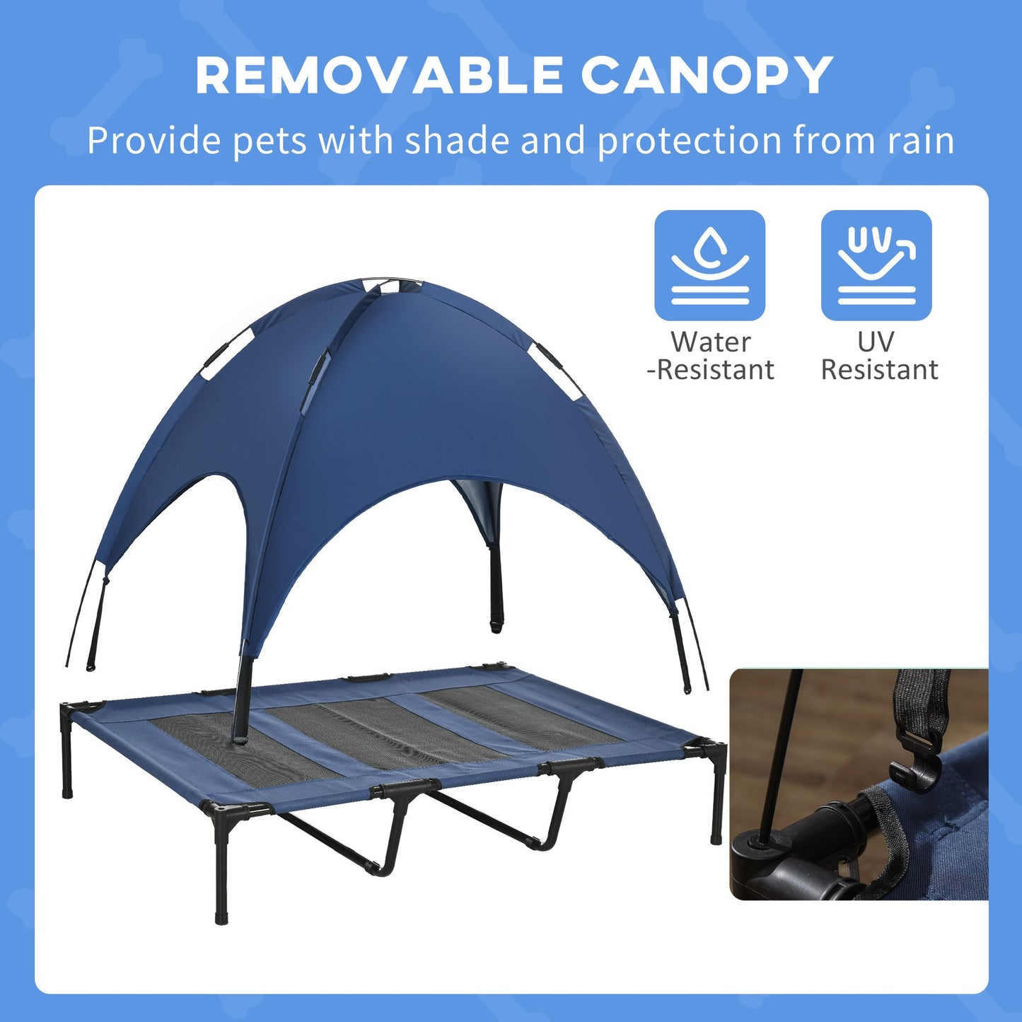 Elevated Portable Dog Cot Cooling Pet Bed with UV Protection Canopy