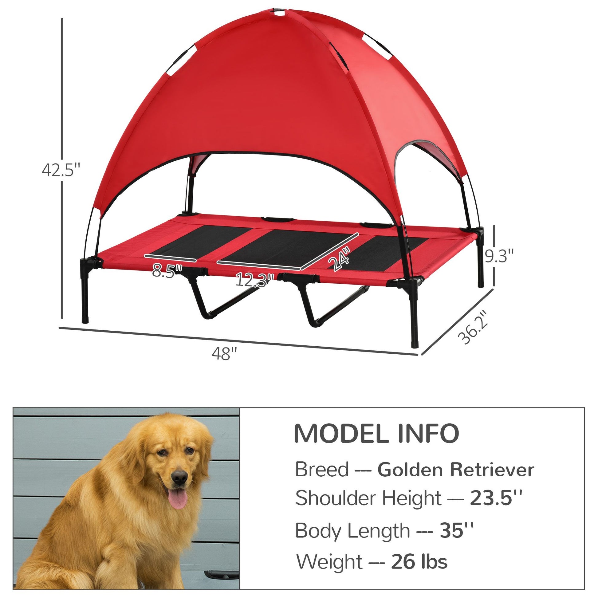 Elevated Portable Dog Cot Cooling Pet Bed with UV Protection Canopy