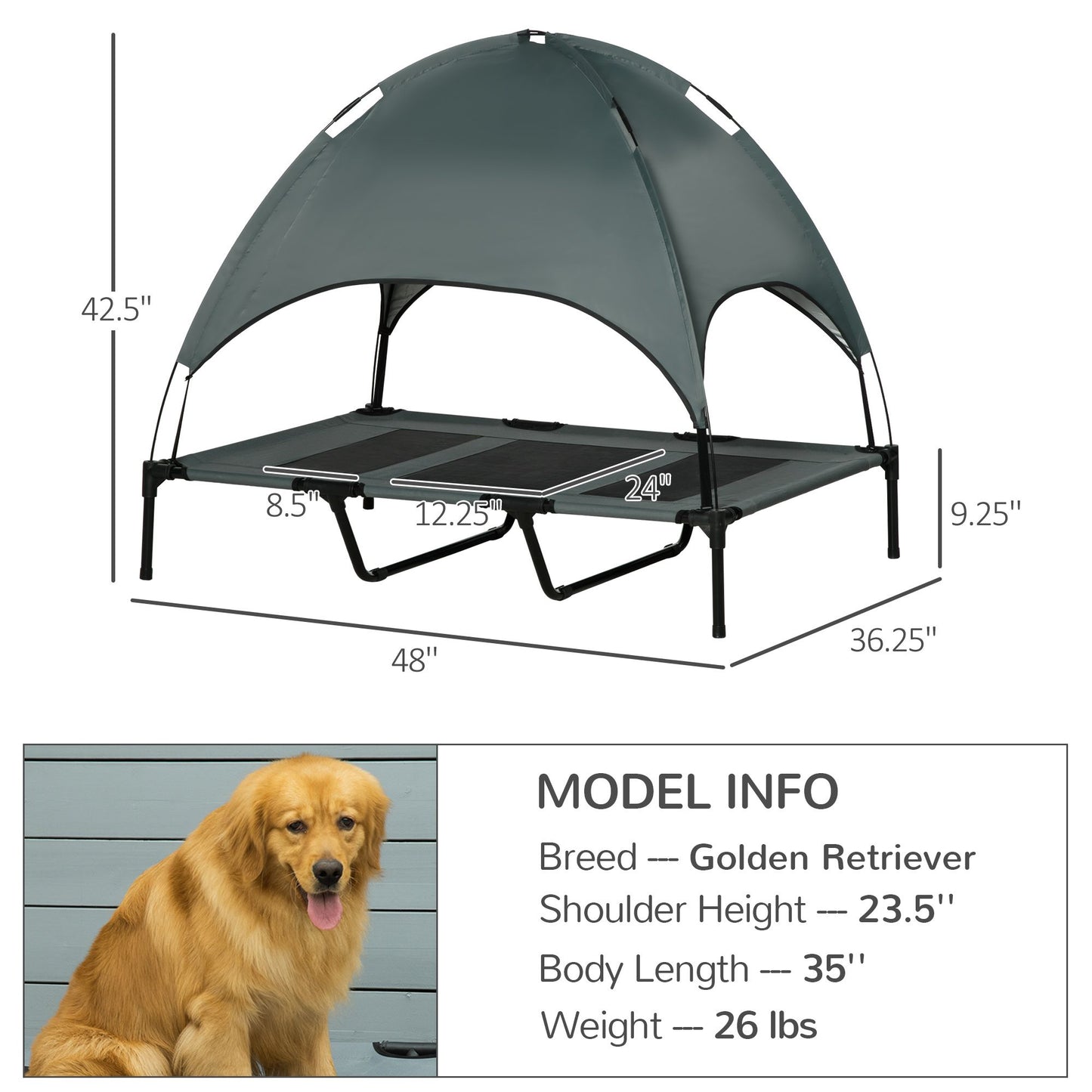 Elevated Portable Dog Cot Cooling Pet Bed with UV Protection Canopy