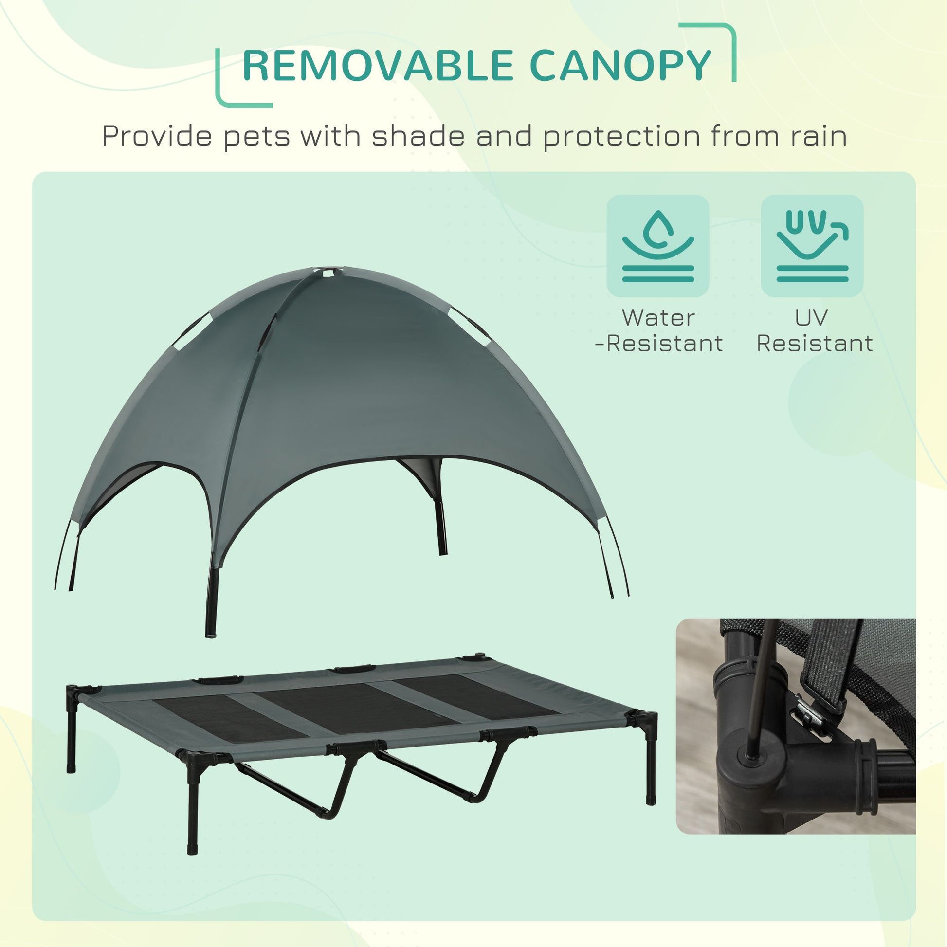 Elevated Portable Dog Cot Cooling Pet Bed with UV Protection Canopy
