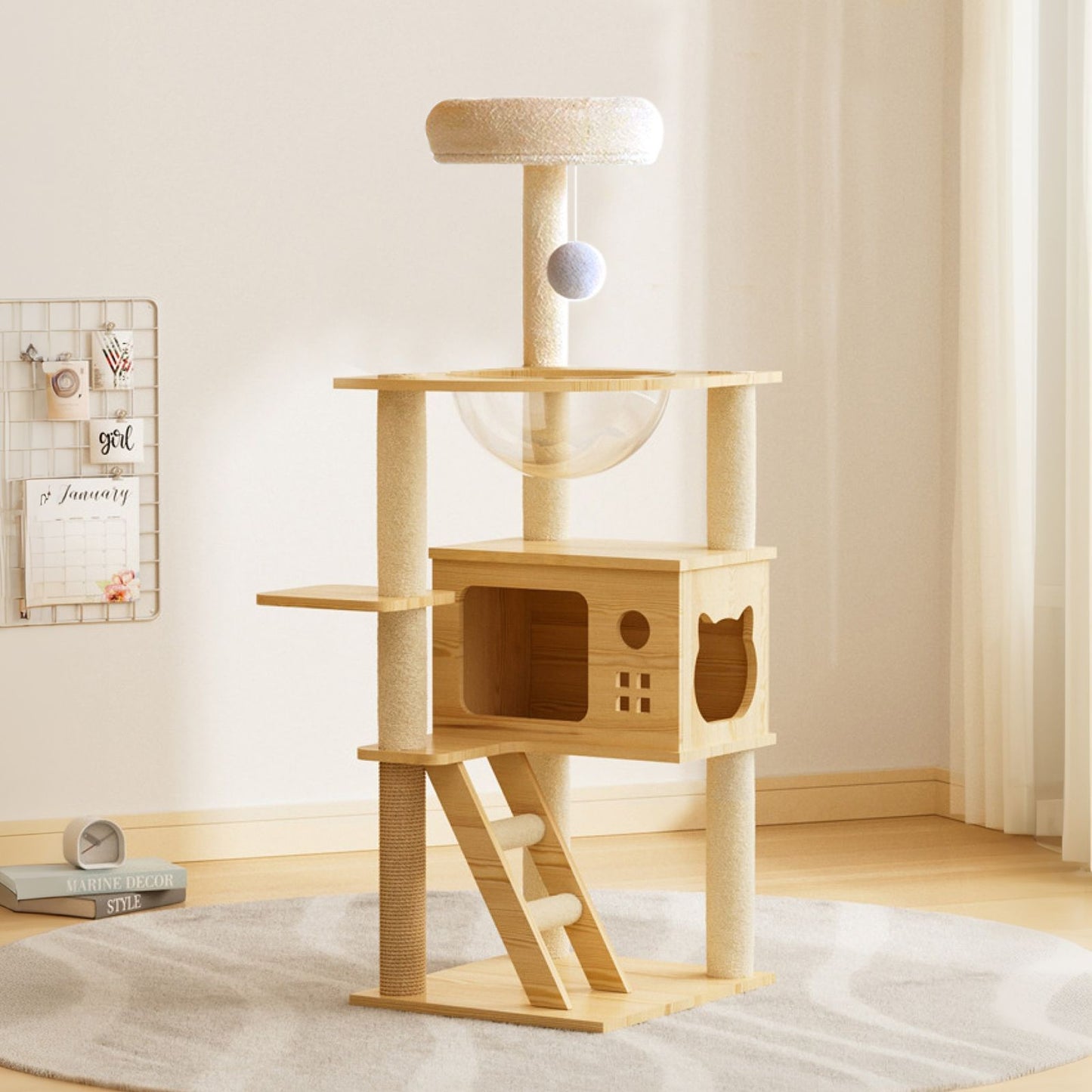 48.8" Modern Cat Tower, Wood Cat Tree Tower for Indoor Cats, Cat