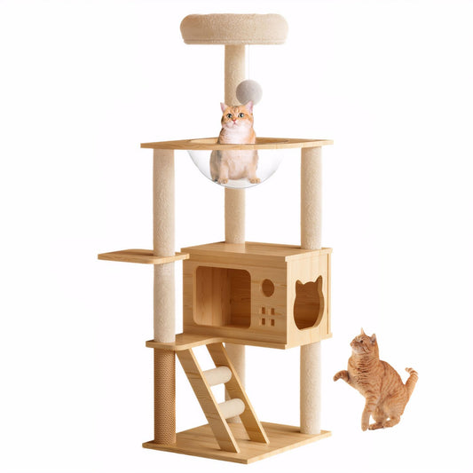 48.8" Modern Cat Tower, Wood Cat Tree Tower for Indoor Cats, Cat