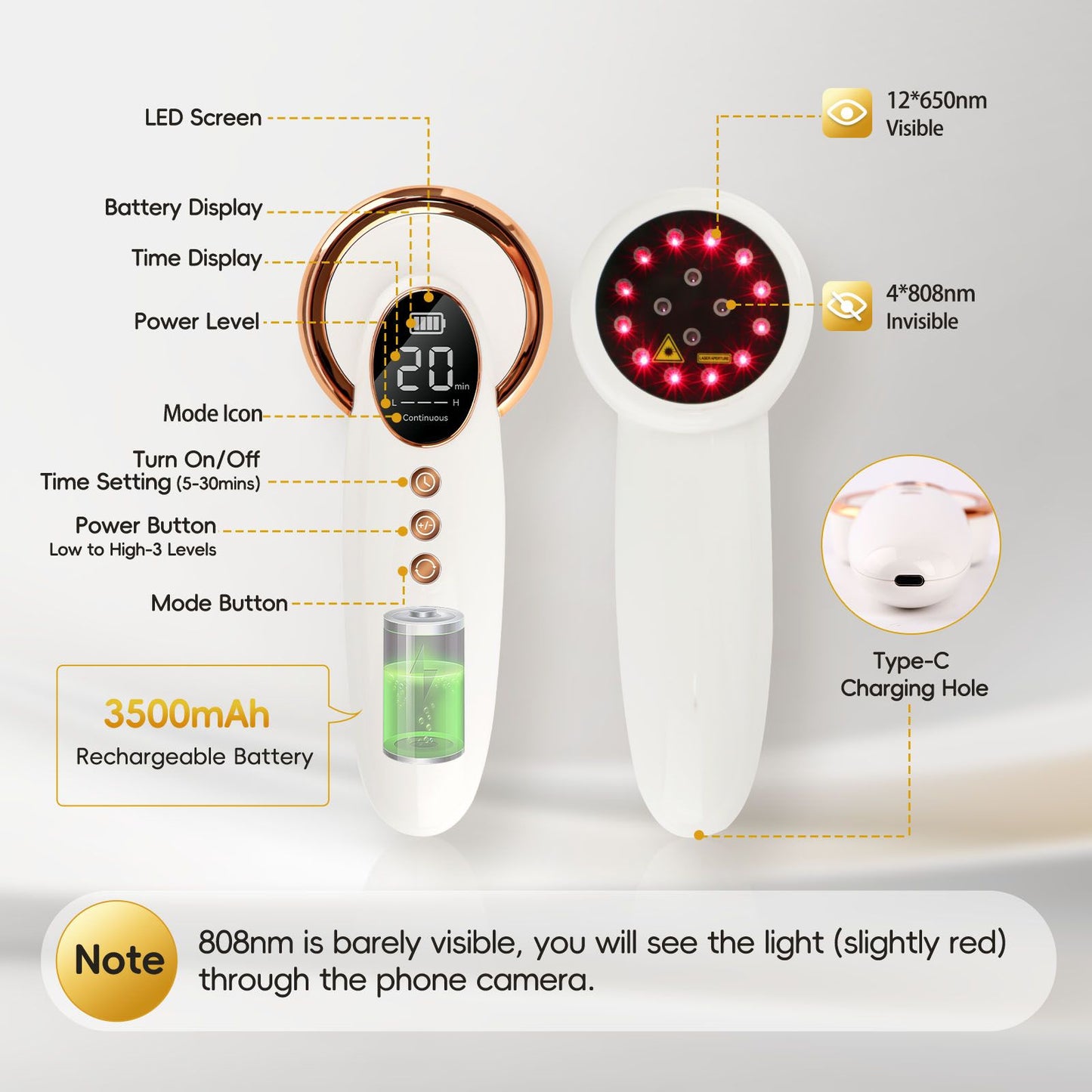 4x808nm+12x650nm Handheld Infrared Light Device for Muscle, Knee