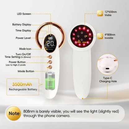 4x808nm+12x650nm Handheld Infrared Light Device for Muscle, Knee