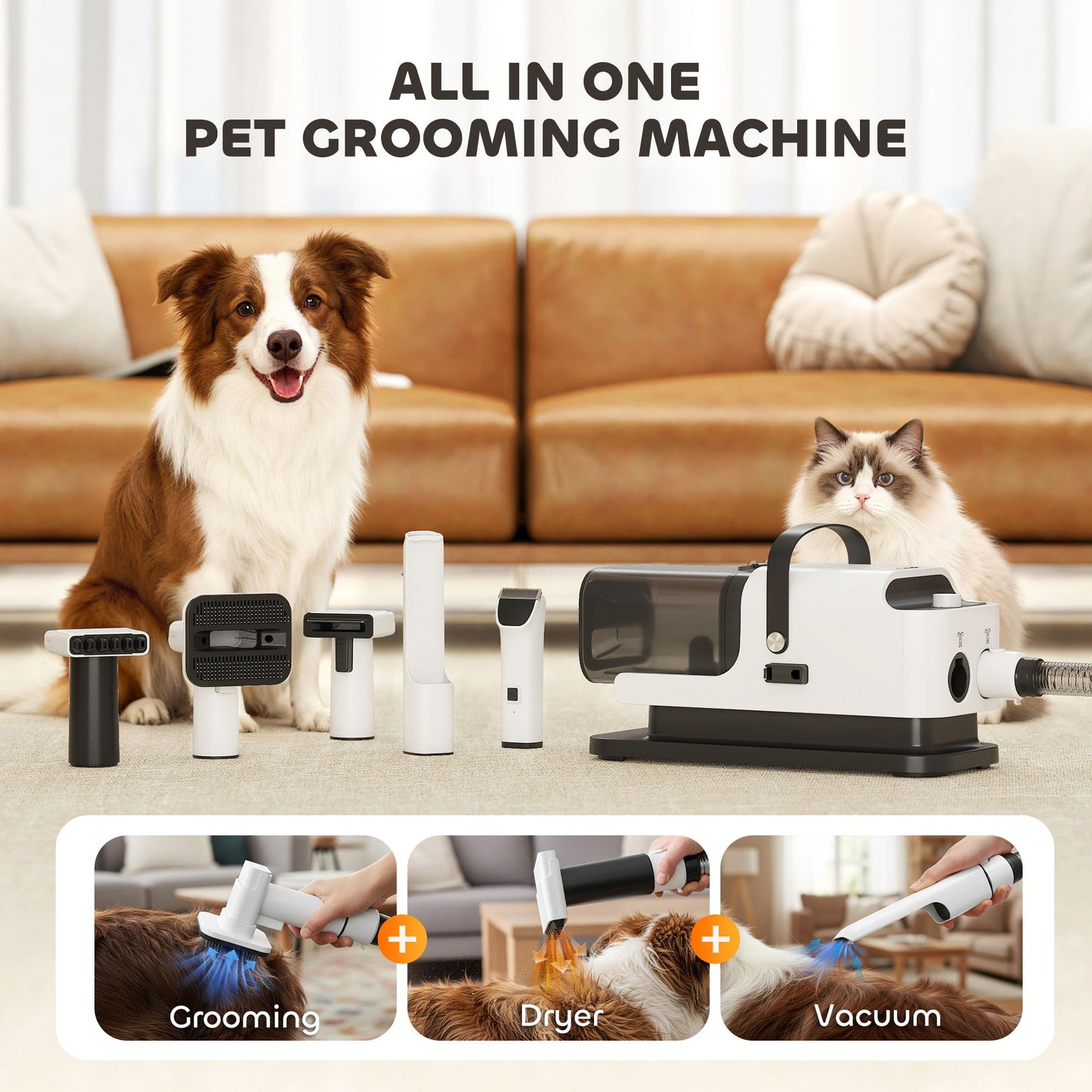 In 1 Dog Grooming Vacuum & Dryer with Clipper, 50dB Low Noise