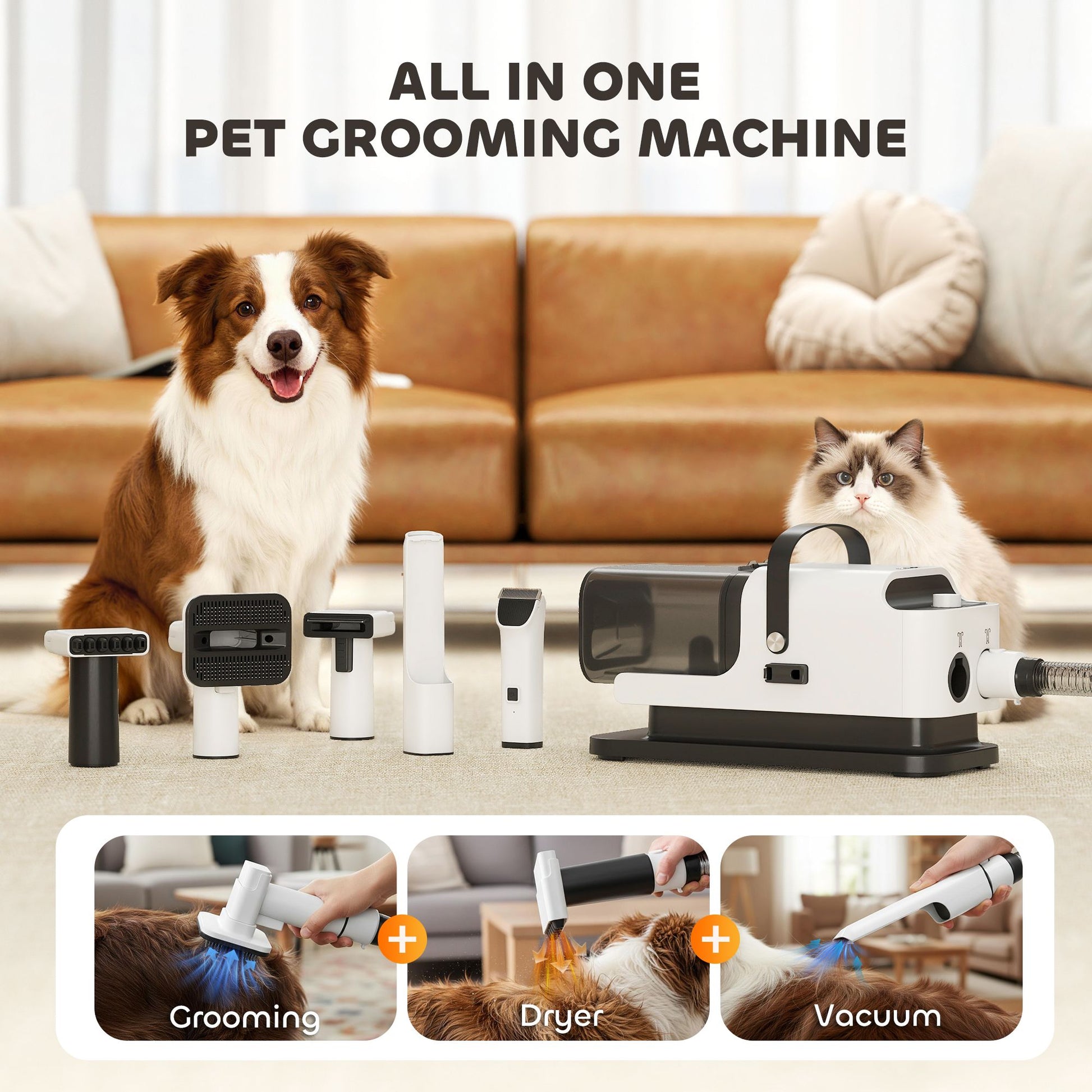 In 1 Dog Grooming Vacuum & Dryer with Clipper, 50dB Low Noise