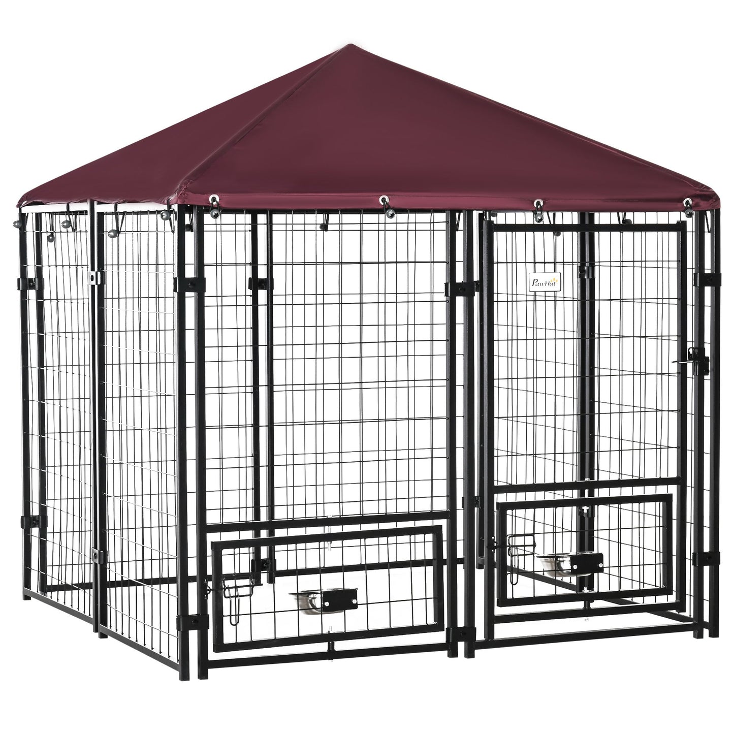 Outdoor Dog Kennel with Rotating Bowl Holders, Walk-in Pet Playpen