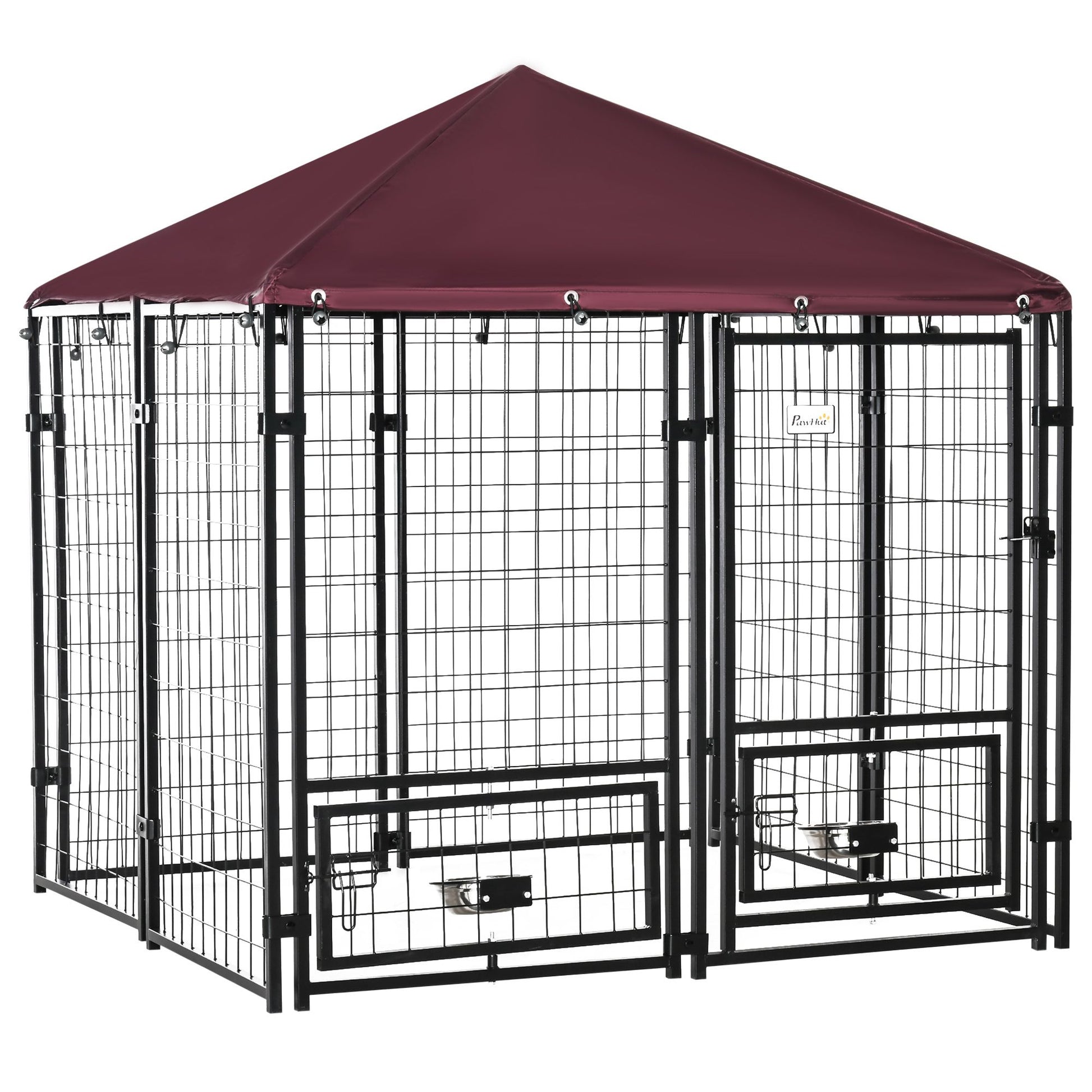 Outdoor Dog Kennel with Rotating Bowl Holders, Walk-in Pet Playpen