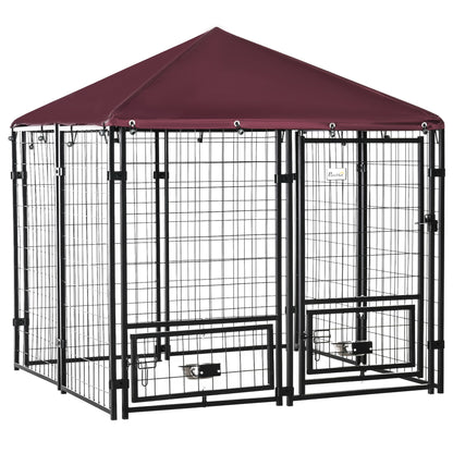Outdoor Dog Kennel with Rotating Bowl Holders, Walk-in Pet Playpen