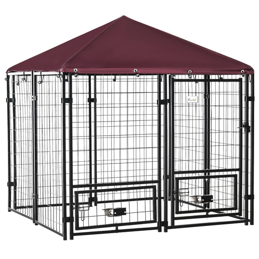 Outdoor Dog Kennel with Rotating Bowl Holders, Walk-in Pet Playpen