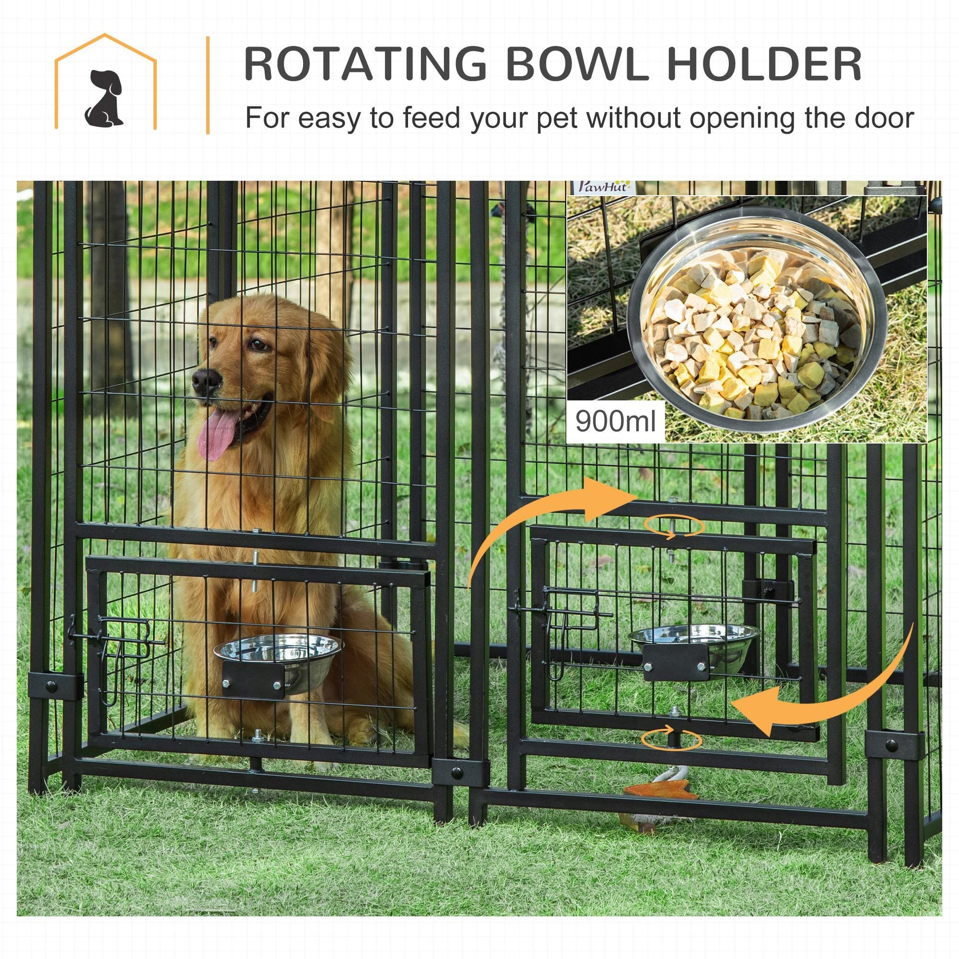 Outdoor Dog Kennel with Rotating Bowl Holders, Walk-in Pet Playpen