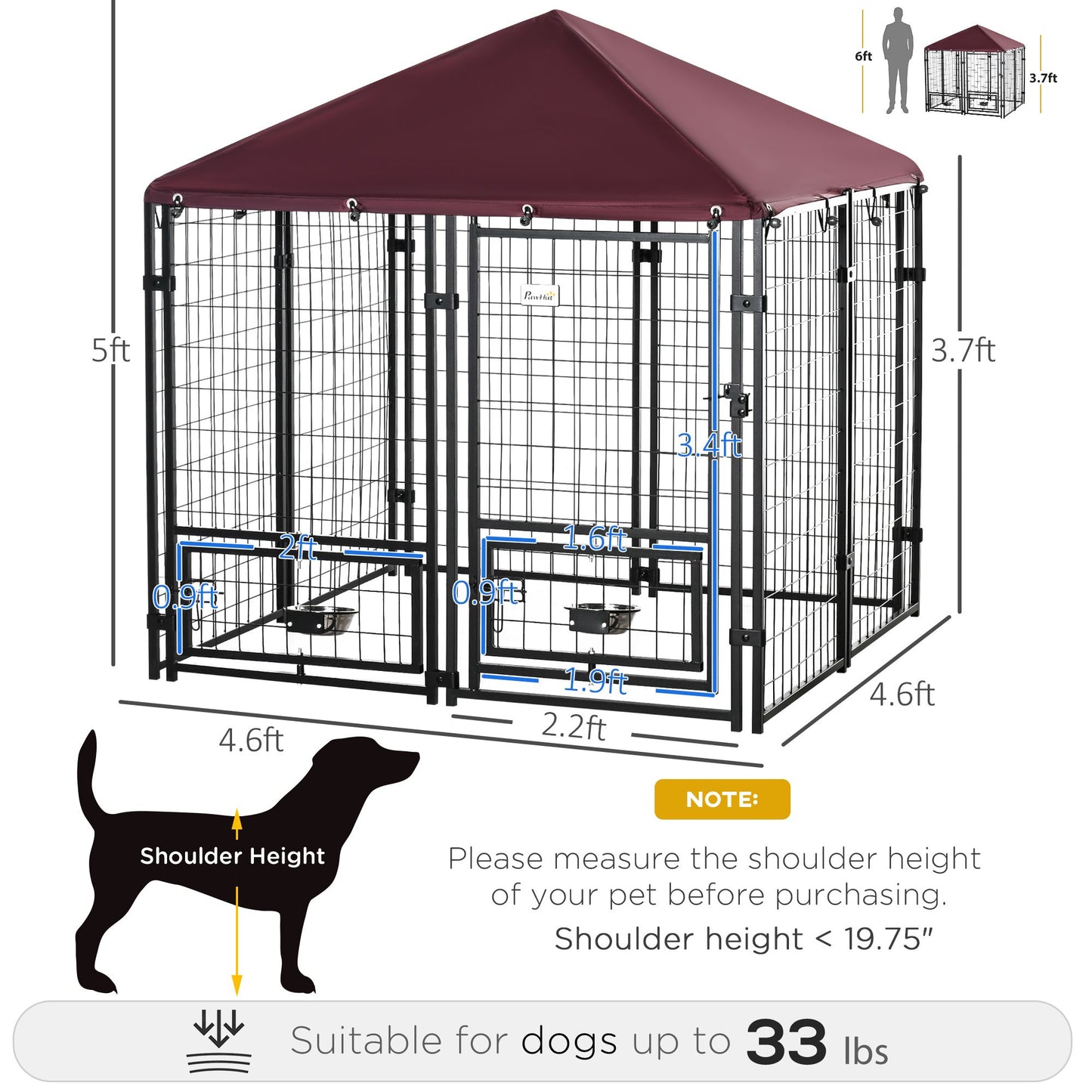 Outdoor Dog Kennel with Rotating Bowl Holders, Walk-in Pet Playpen