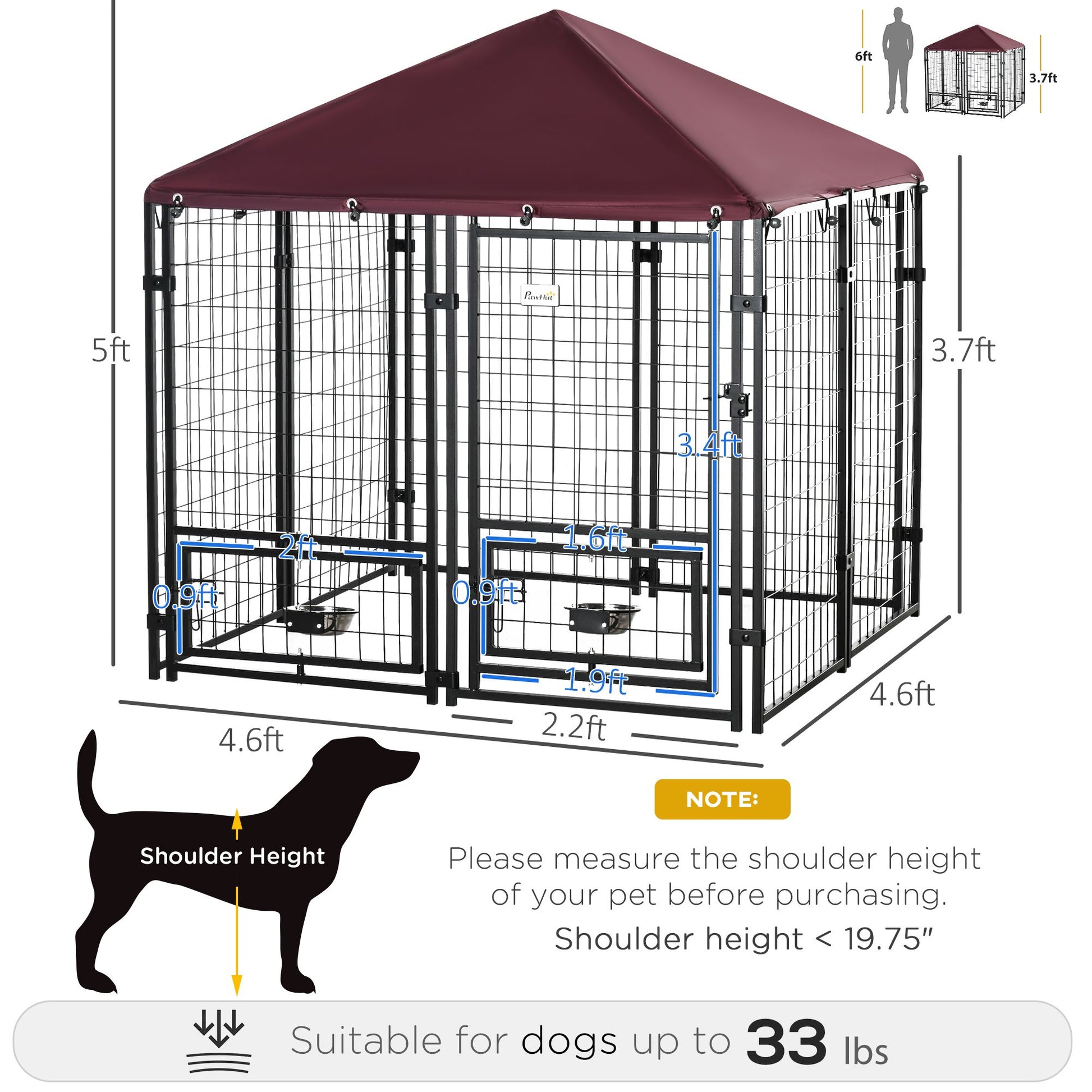 Outdoor Dog Kennel with Rotating Bowl Holders, Walk-in Pet Playpen