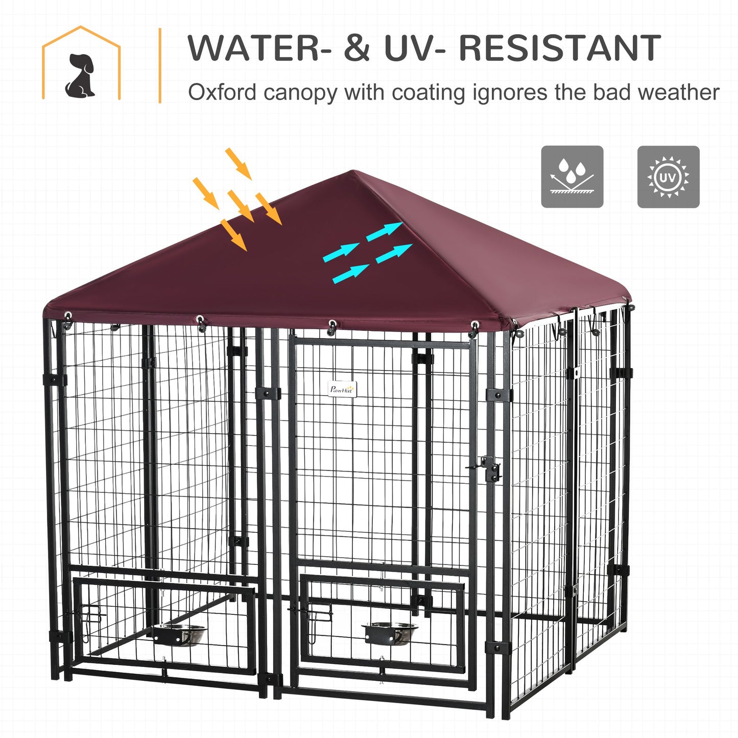 Outdoor Dog Kennel with Rotating Bowl Holders, Walk-in Pet Playpen