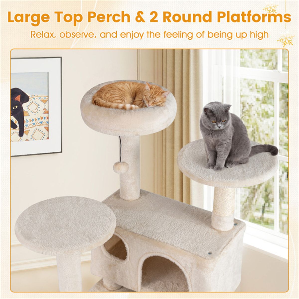 52" Tall Cat Tree Tower with Perches & Condos, Multi-Cat Playground
