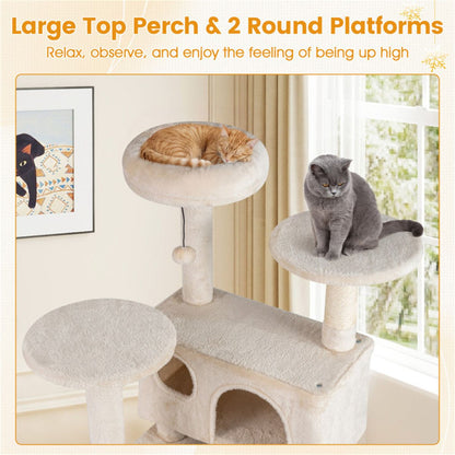 52" Tall Cat Tree Tower with Perches & Condos, Multi-Cat Playground