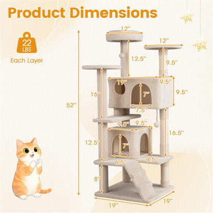 52" Tall Cat Tree Tower with Perches & Condos, Multi-Cat Playground