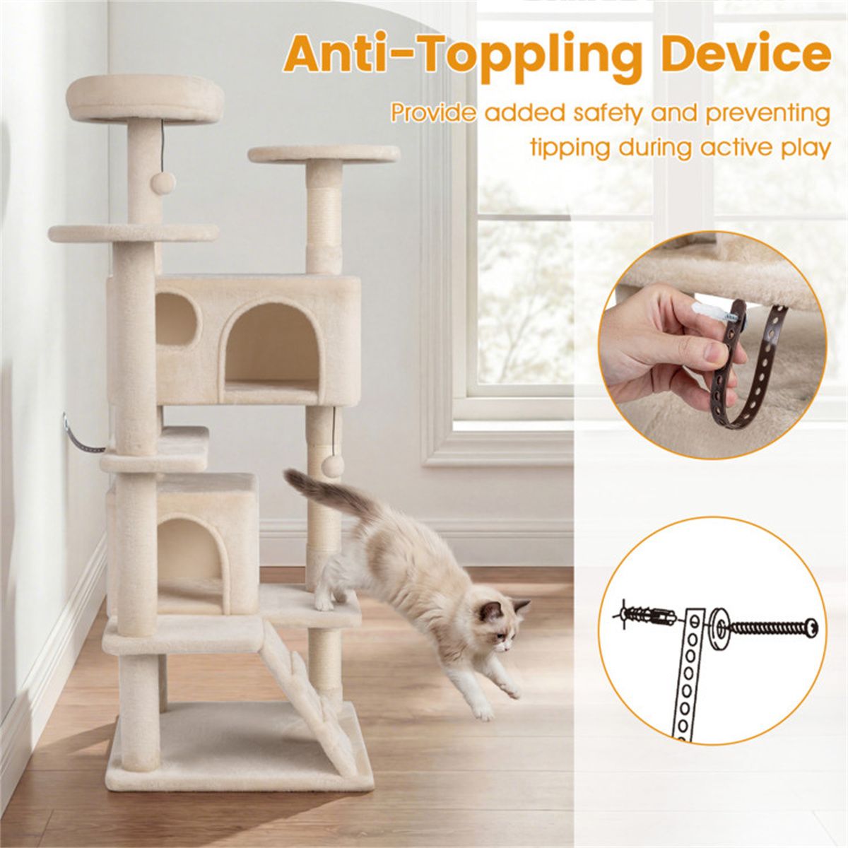 52" Tall Cat Tree Tower with Perches & Condos, Multi-Cat Playground