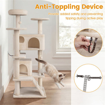 52" Tall Cat Tree Tower with Perches & Condos, Multi-Cat Playground