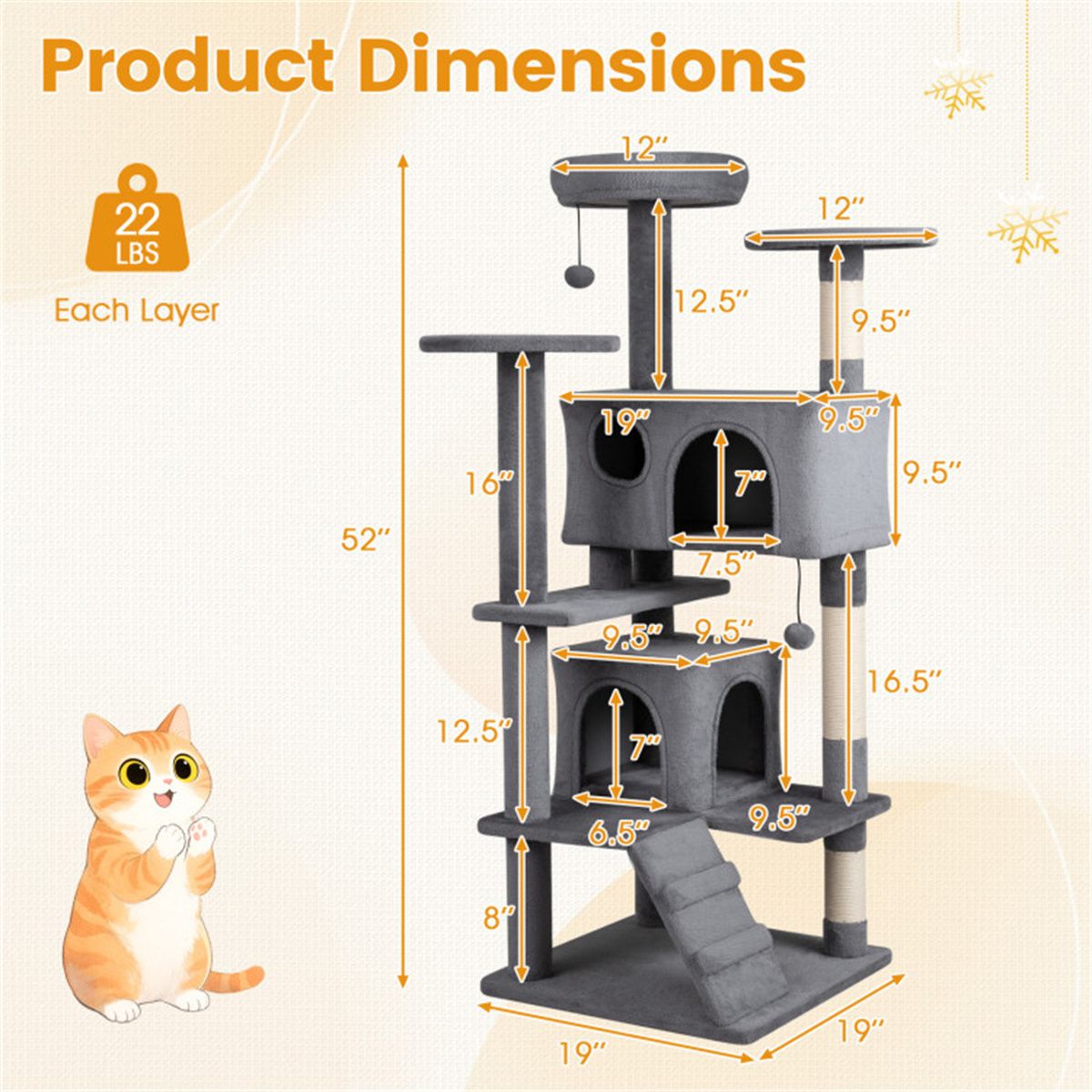 52" Tall Cat Tree Tower with Perches & Condos, Multi-Cat Playground