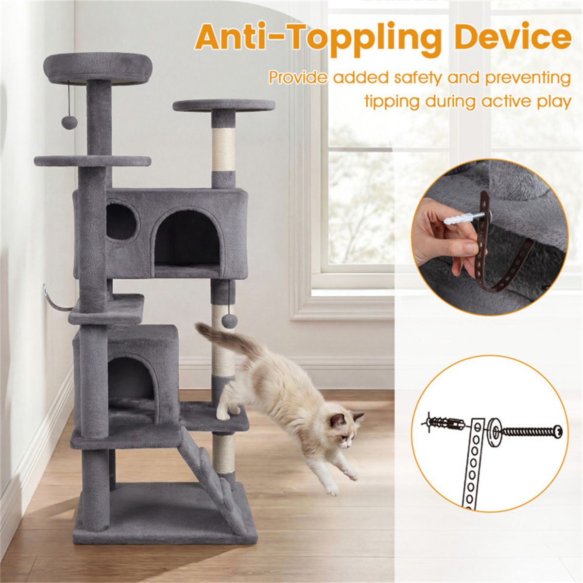 52" Tall Cat Tree Tower with Perches & Condos, Multi-Cat Playground