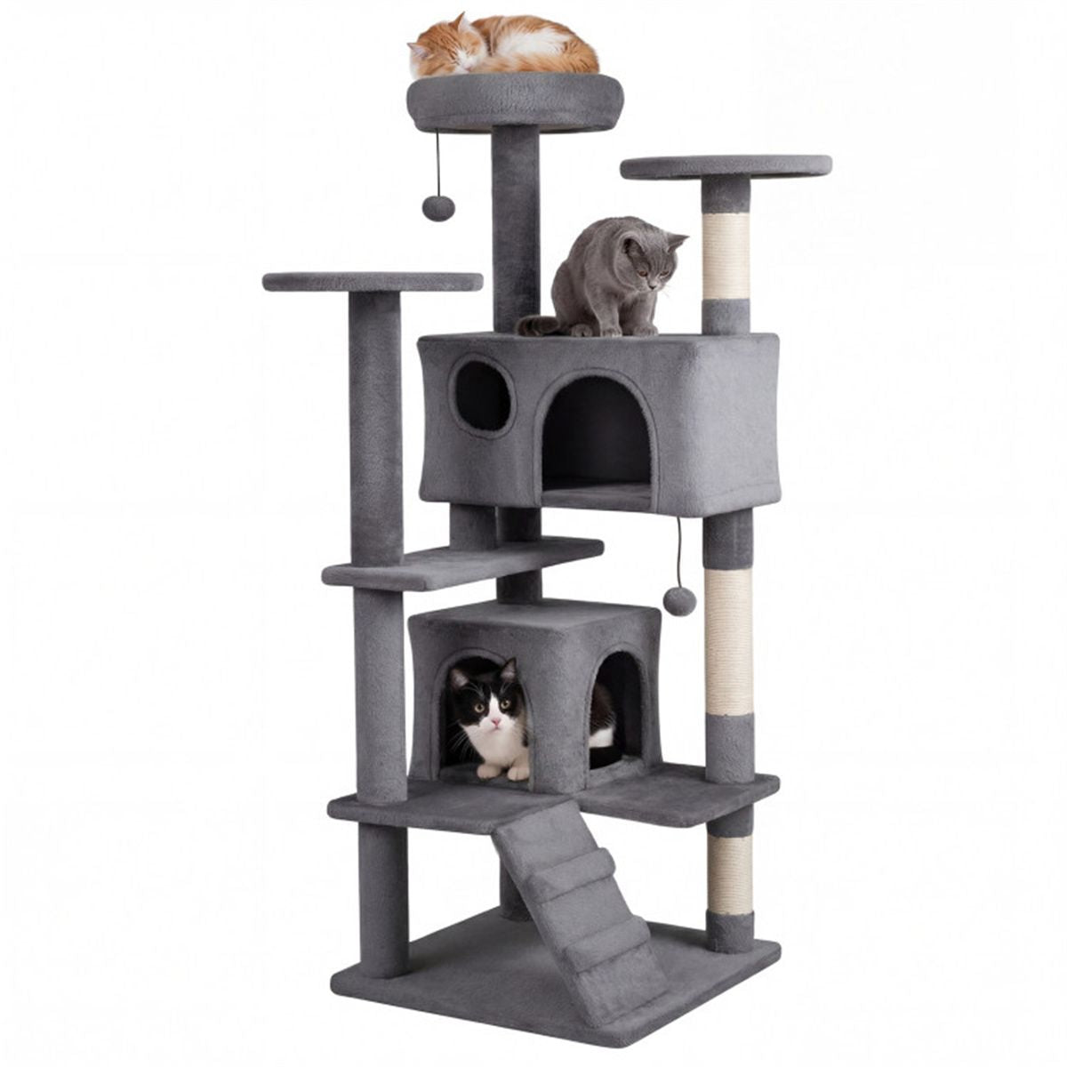 52" Tall Cat Tree Tower with Perches & Condos, Multi-Cat Playground