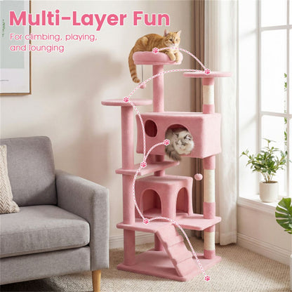 52" Tall Cat Tree Tower with Perches & Condos, Multi-Cat Playground