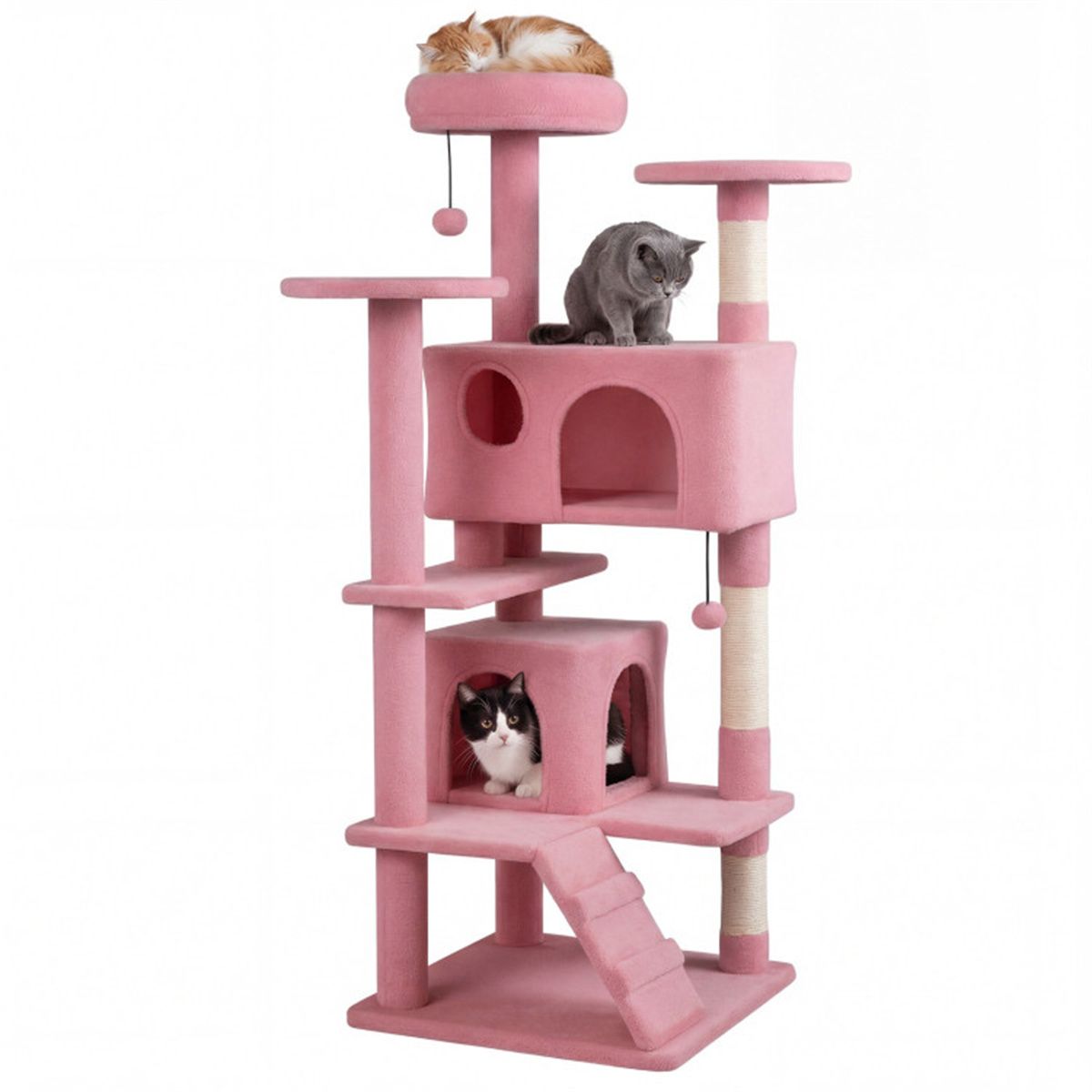 52" Tall Cat Tree Tower with Perches & Condos, Multi-Cat Playground