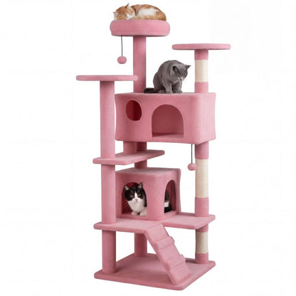 52" Tall Cat Tree Tower with Perches & Condos, Multi-Cat Playground