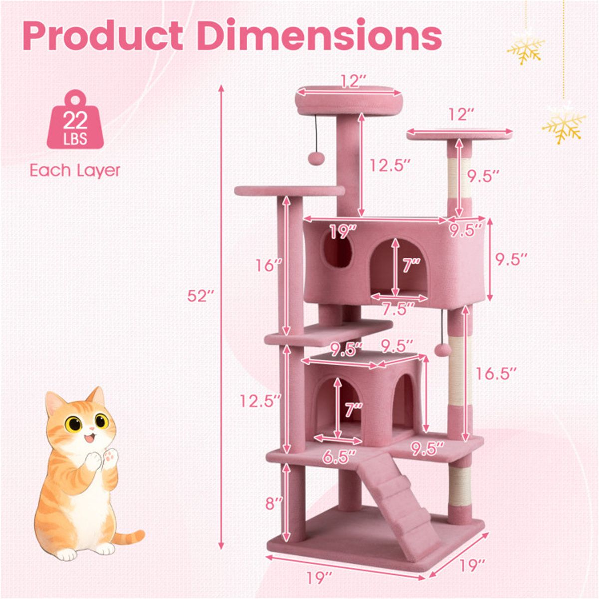 52" Tall Cat Tree Tower with Perches & Condos, Multi-Cat Playground