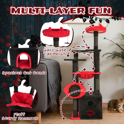 53" Large Cat Tree, Gothic Cat Tower with Padded Perch, Spacious