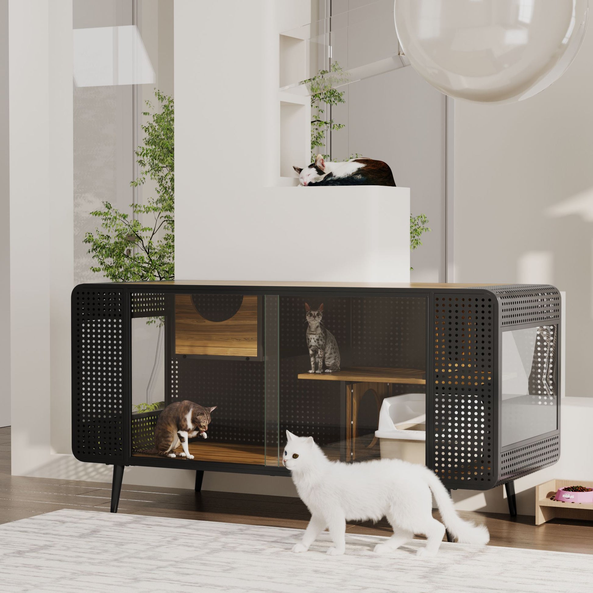 55.12 "Spacious Cat House with Tempered Glass, for Living Room